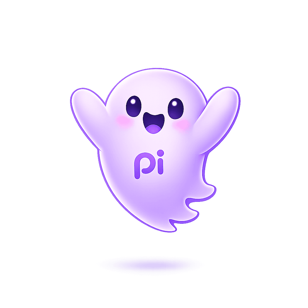 Mascote Pi feliz e empolgado, comemorando